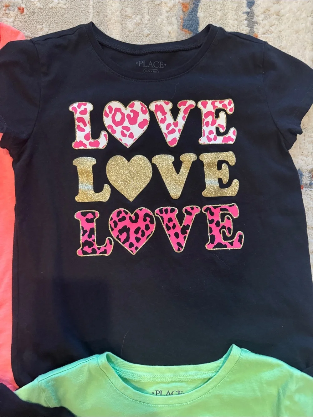 The Children's Place Neon Heart & Love Graphic Tees - Pink, Black, Green, Coral